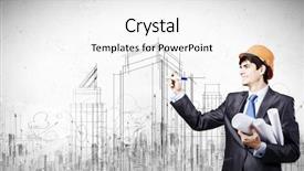  Presentation with construction management - Colorful slide set enhanced with helmet drawing construction project backdrop and a white colored foreground