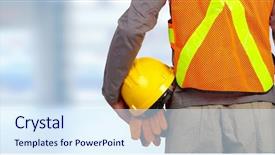  Presentation with worker - Colorful presentation theme enhanced with helmet in orange security backdrop and a  colored foreground