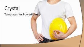  Presentation with civil engineer - Amazing slide deck having helmet isolated over white background backdrop and a  colored foreground