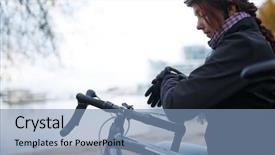  Presentation with photo - Slide set with helmet looking at clock next background and a seafoam green colored foreground