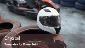  Presentation with tires - Slide set having helmet-on-tires-kart-car background and a tawny brown colored foreground