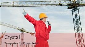  Presentation with radio tower - Presentation design consisting of helmet operating with tower crane background and a red colored foreground