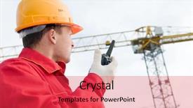  Presentation with radio tower - PPT layouts enhanced with helmet operating with tower crane background and a red colored foreground