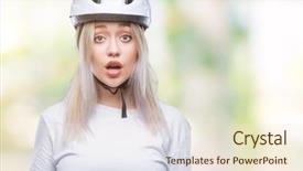  Presentation with cyclist - PPT theme featuring helmet over isolated background afraid background and a  colored foreground