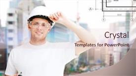  Presentation with architecture construction - Theme having helmet with blueprint and safety background and a lemonade colored foreground