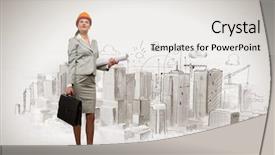  Presentation with woman engineer - Cool new PPT layouts with helmet with drafts construction concept backdrop and a  colored foreground
