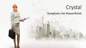  Presentation with woman engineer - Amazing slide set having helmet with drafts construction concept backdrop and a  colored foreground