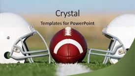  Presentation with football field - Colorful presentation theme enhanced with helmets on the field backdrop and a light blue colored foreground