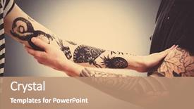  Presentation with role play woman and man - PPT theme having mutual help - woman's and man's hands background and a coral colored foreground