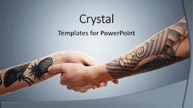  Presentation with tattoo - Beautiful presentation design featuring mutual help - woman's and man's hands backdrop and a light blue colored foreground