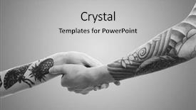  Presentation with tattoo - PPT theme enhanced with mutual help - woman's and man's hands background and a light gray colored foreground
