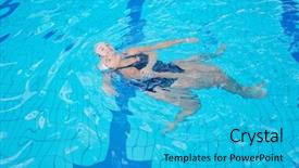  Presentation with rescue - Cool new theme with help and rescue action in swimming school at pool backdrop and a cyan colored foreground