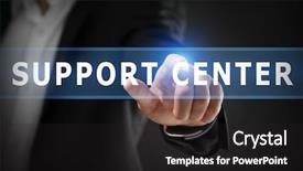  Presentation with help desk - Colorful presentation design enhanced with help desk concept man pointing backdrop and a dark gray colored foreground