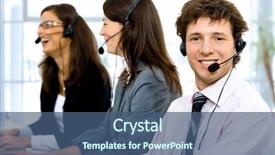  Presentation with customer service - Cool new slide set with help desk support - customer service team working backdrop and a ocean colored foreground