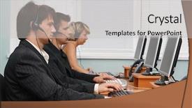  Presentation with customer service reporting - Amazing PPT theme having help desk support - customer service team backdrop and a light gray colored foreground