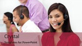  Presentation with help desk - PPT theme enhanced with help desk support - positive customer service representative using background and a red colored foreground