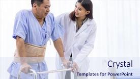  Presentation with walker - Audience pleasing presentation design consisting of help elderly using adult walker backdrop and a sky blue colored foreground