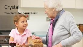  Presentation with food - Cool new presentation design with help jam - grandmother and granddaughter preparing food backdrop and a soft green colored foreground