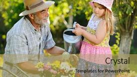  Presentation with kids garden - Presentation theme with help kids - happy grandfather with his granddaughter background and a yellow colored foreground