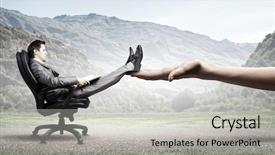  Presentation with book - PPT layouts having help mind - young businessman sitting in chair background and a light gray colored foreground