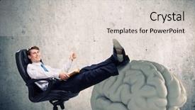  Presentation with business diversity wheel chair - PPT theme consisting of help mind - young handsome businessman sitting background and a lemonade colored foreground