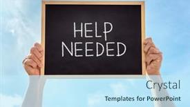  Presentation with sky blue - Presentation design enhanced with help-needed-blackboard-sign-held background and a  colored foreground