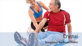  Presentation with exercise trainer - Cool new PPT theme with help of trainer at sport backdrop and a light blue colored foreground