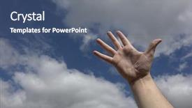  Presentation with help wanted - PPT theme enhanced with help wanted - hand in the clouds background and a ocean colored foreground