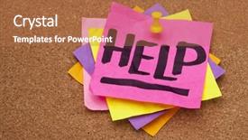  Presentation with bulletin board - PPT layouts consisting of help - word handwritten on a stack of sticky notes posted on cork bulletin board background and a coral colored foreground