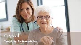  Presentation with nurse visiting family a new born - Beautiful PPT layouts featuring helper - nurse visiting old woman backdrop and a coral colored foreground