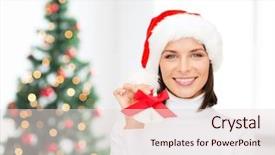  Presentation with jingle - PPT theme with santa helper hat holding jingle background and a  colored foreground