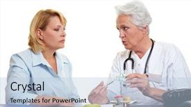  Presentation with elderly medication - Presentation theme having helpful hint - elderly doctor offering medication background and a  colored foreground