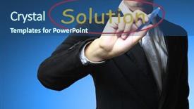  Presentation with solution - PPT theme consisting of helpful hint - hand and word solution background and a  colored foreground