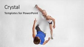  Presentation with personal training - Slides featuring helpful hint - overhead view of muscular man background and a light gray colored foreground
