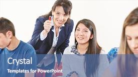  Presentation with teacher - Theme enhanced with helpful hint - smiling teacher helps a student background and a ocean colored foreground