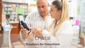  Presentation with pharmacist - Beautiful slides featuring helpful-pharmacist-suggesting-a-product backdrop and a soft green colored foreground