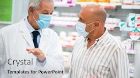  Presentation with pharmacist - Slide set having helpful-pharmacist-suggesting-a-product background and a sky blue colored foreground