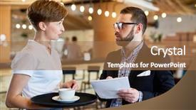  Presentation with servant - Colorful PPT theme enhanced with helpful servant with tray talking backdrop and a coral colored foreground