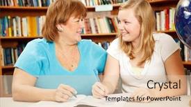  Presentation with teenage girl - Colorful PPT layouts enhanced with helping a teenage girl study backdrop and a  colored foreground