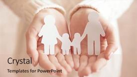  Presentation with helping hands - Audience pleasing presentation theme consisting of helping charity - female hands with paper family backdrop and a coral colored foreground