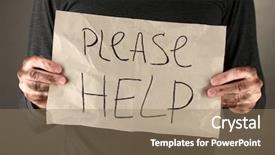  Presentation with helping man - Beautiful PPT theme featuring helping charity - homeless man asks for help backdrop and a coral colored foreground