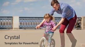  Presentation with teaching - Slides with parent training - father teaching daughter to ride background and a coral colored foreground