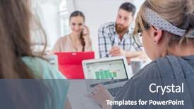  Presentation with entrepreneur - Audience pleasing PPT theme consisting of helping coworkers - active female entrepreneur talking backdrop and a ocean colored foreground