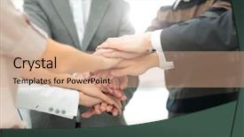  Presentation with helping hands - Colorful presentation enhanced with helping coworkers - close-up of business partners making backdrop and a coral colored foreground