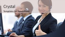  Presentation with quiz shows - Colorful PPT layouts enhanced with helping coworkers - manager of the call centre backdrop and a mint green colored foreground