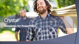  Presentation with carpenter - Audience pleasing PPT theme consisting of helping coworkers - mid adult carpenter with coworker backdrop and a ocean colored foreground