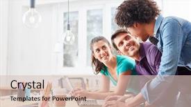  Presentation with public works students - Beautiful PPT theme featuring helping coworkers - students with consultant in computer backdrop and a lemonade colored foreground