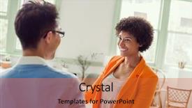  Presentation with creative - Cool new PPT theme with helping coworkers - two young creative entrepreneurs backdrop and a red colored foreground