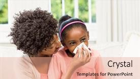  Presentation with daughter mother - PPT theme with helping daughter blowing her nose background and a coral colored foreground