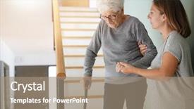  Presentation with helping - Theme featuring helping elderly woman going down background and a  colored foreground